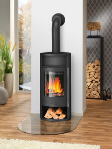 Polar Neo Aqua Svart Stål Vedförvaring Miljöbild